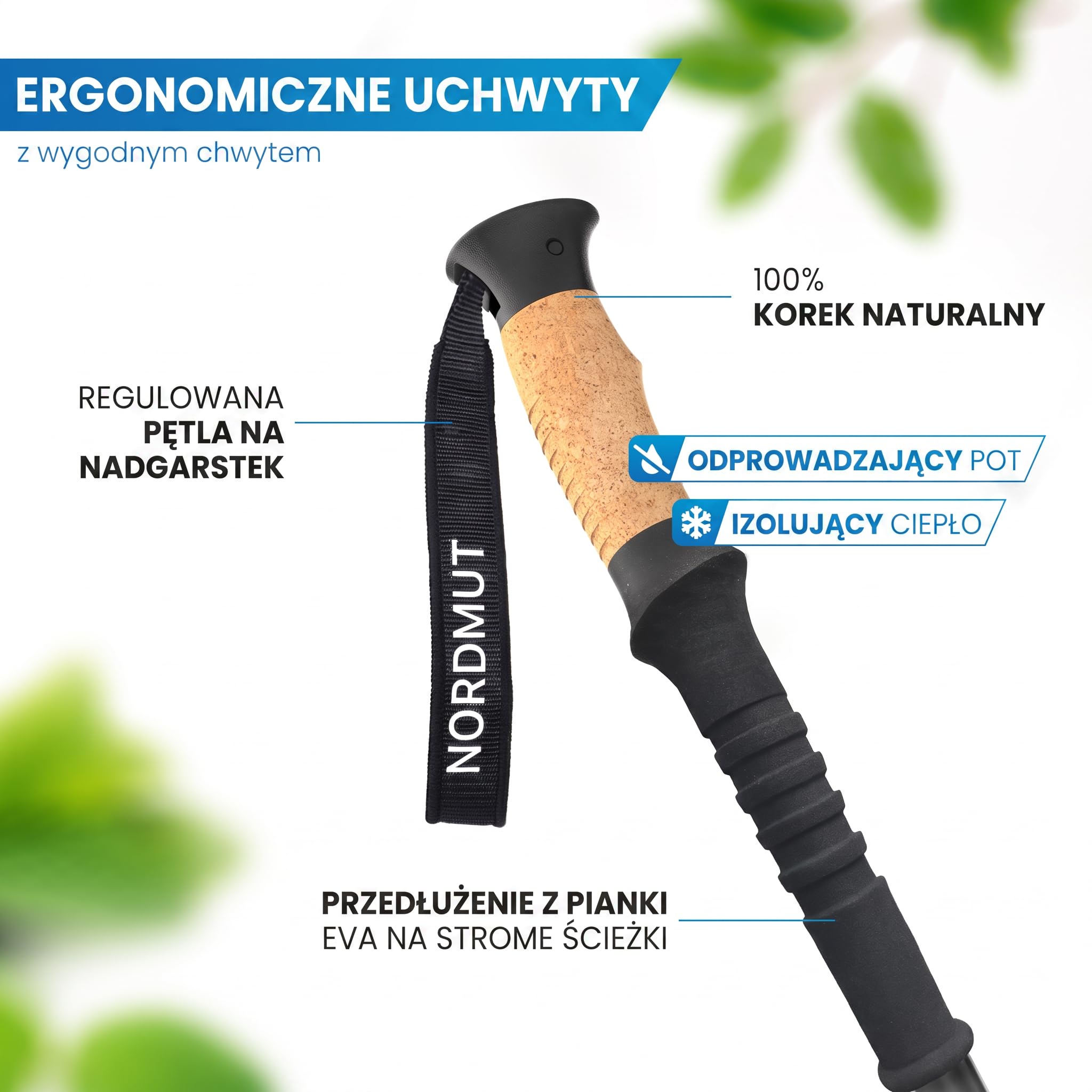 NORDMUT Kijki trekkingowe składane, ultralekkie kijki do nordic walkingu, dla kobiet i mężczyzn, wysokiej jakości kijki trekkingowe z włókna węglowego [z zestawem gumowych zderzaków]