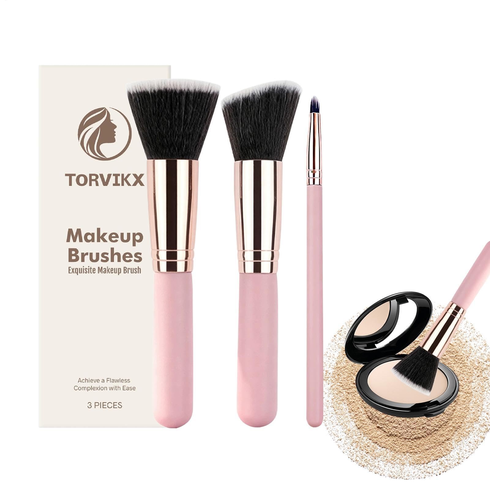 Pennelli per il Trucco del Viso versatili Tre Pezzi con Setole Morbide | Pennelli Soffici Cosmetici per Fondotinta Per Donne Ragazze Principianti Quotidiano E Viaggio Blush Ombretto Contour