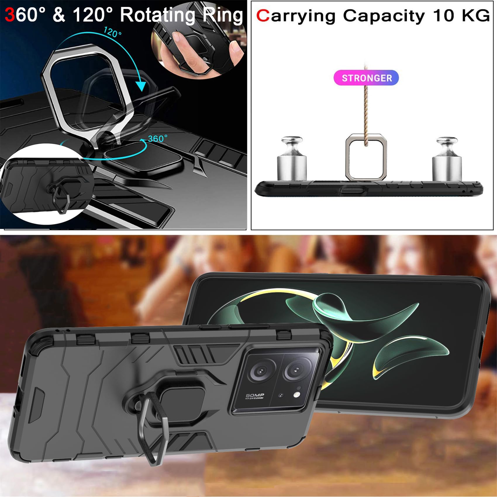 Funda Protectora Para Xiaomi 13T Pro / 13T - Grado Militar Anti-caídas, Con Soporte Invisible Y Placa Magnética, Color Negro