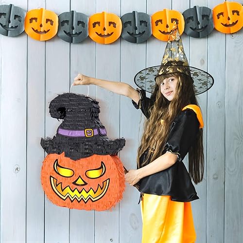 Miniatura 6 de WERNNSAI Piñata de calabaza de Halloween  Piñata de Halloween con palo y ojos vendados para niños, juegos de fiesta de Halloween, juego escolar,