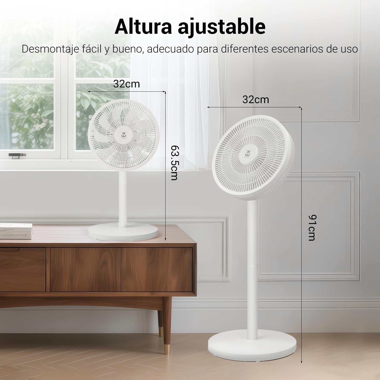 EXTRASTAR Ventilador de Pie Silencioso, oscilante, Modo Noturno, 3 velocidades, diámetro de hélice 32 cm incluye aspas y control remoto, Con Aspas, Moderno, Color Blanco