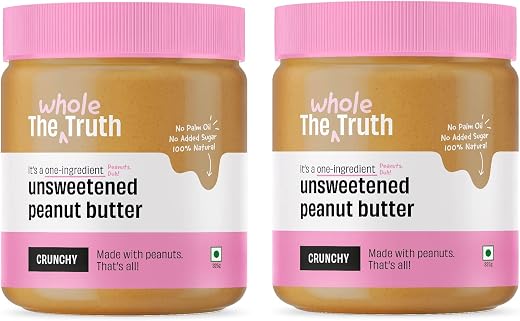 The Whole Truth - Unsweetened Peanut Butter | Pack of 2 | 650 g | Creamy | No Artificial Sweeteners | Gluten Free | No Pre...