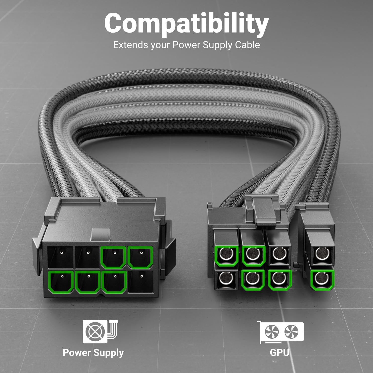 deleyCON 6+2 Pin PCI Express Karta Graficzna GPU Kabel Zasilający Przedłużacz 30cm - 18 AWG Zasilacz Komputerowy PC Nylon Męski do Żeńskiego - Czarno-Szary