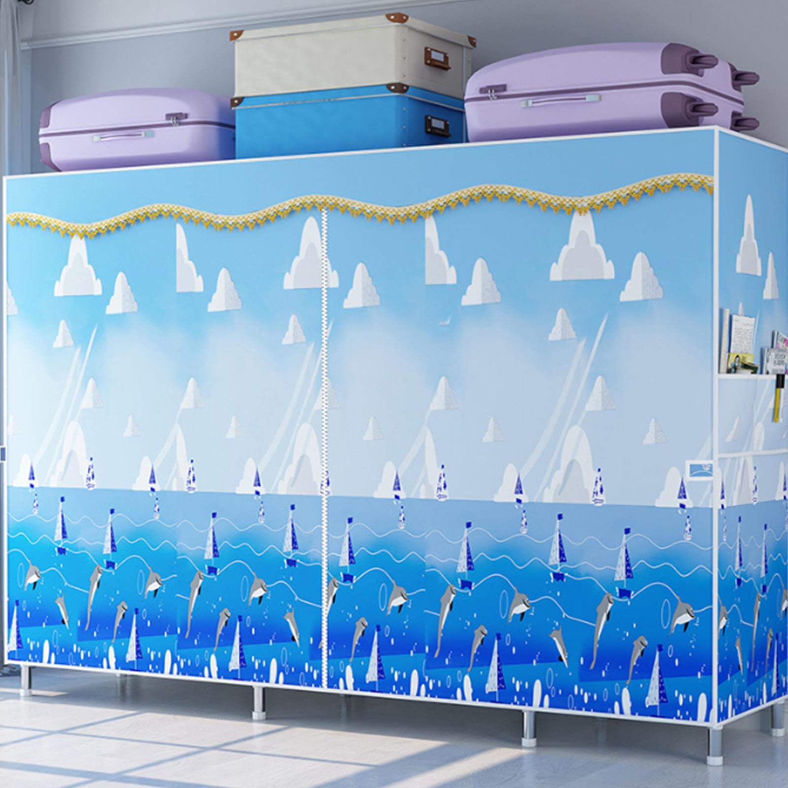 Canvas-Kleiderschrank, tragbarer Kleiderschrank, Aufbewahrungsorganisator für Kleiderschränke mit Kleiderstange, Regalen, Stoffbezug, faltbarer Schrank für Schlafzimmer, Wohnzimmer