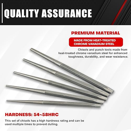 Miniatura 4 de C&T Juego de punzón y cincel de 16 piezas con bolsa de almacenamiento, incluye punzón cónico, cinceles fríos, perforador de alfiler, punzón central,