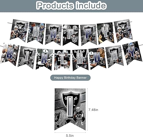 Miniatura 2 de Las-Vegas Raiders - Suministros de fiesta de cumpleaños temáticos, decoraciones de globos de fútbol americano para fiesta de feliz cumpleaños,