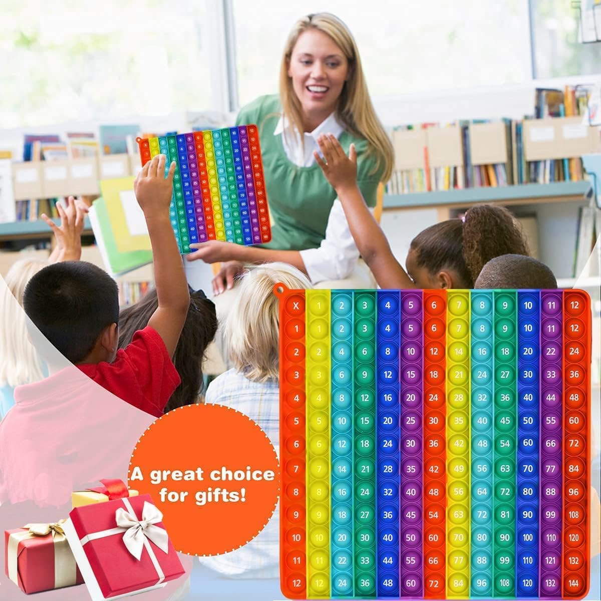 Educational Education Big Size Push Pop Fidget Toy Bubble It Helps to Pop and Learn Multiplication,Math Skills,Stress Relieving,Rainbow Math Learning Toy (M81) (M144)