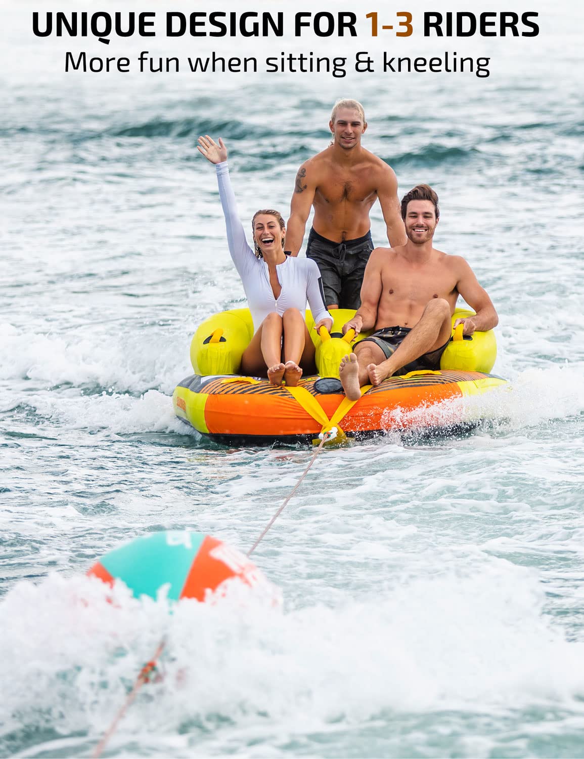 Swonder 3 Person Towable Tube for Boating with Sit & Kneel Positions, Heavy Duty 3 Rider Water Tubes for Boats to Pull for Youth Adult Watersports