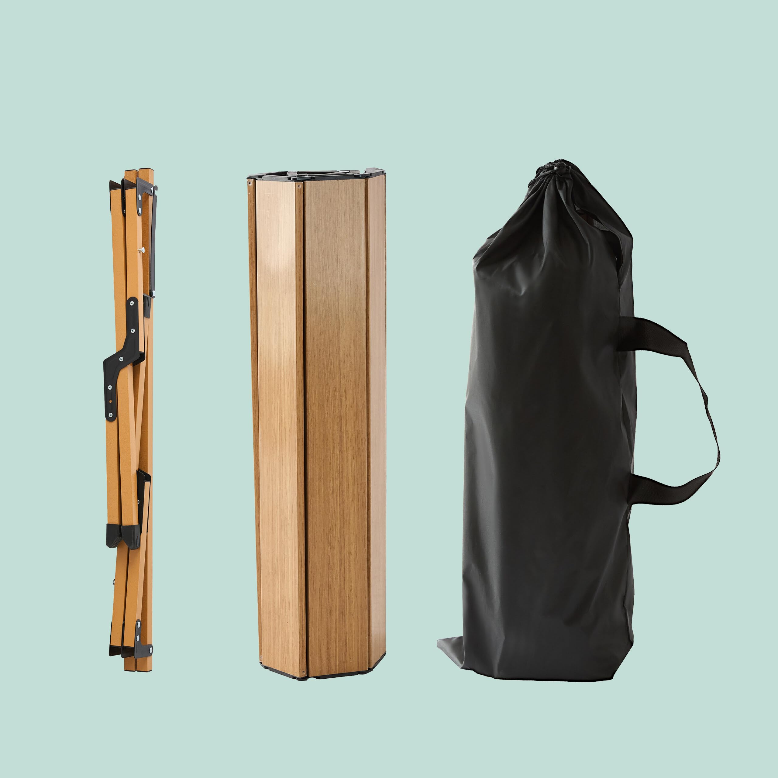 Relaxdays Mesa de Camping Plegable y Regulable en Altura, Efecto Madera, 44 x 120 x 60 cm, Bolsa, Natural