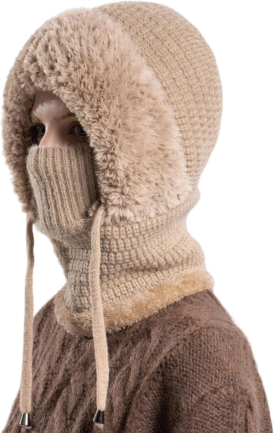 3 in 1 Beanie Hat with Scarf and Mask, 3 in 1 Beanie Hat for Women, Knitted Ski Scarf and Mask Set, Balaclava Hats