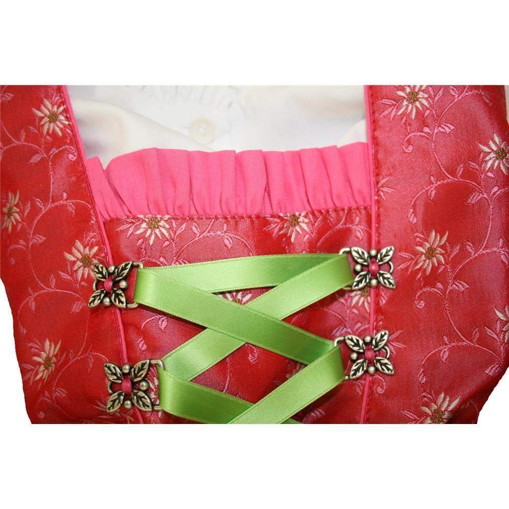 Odświętny dziecięcy Dirndl różowy z bluzką i zielonym fartuchem do stroju ludowego, rozm., Rosa, 128 cm