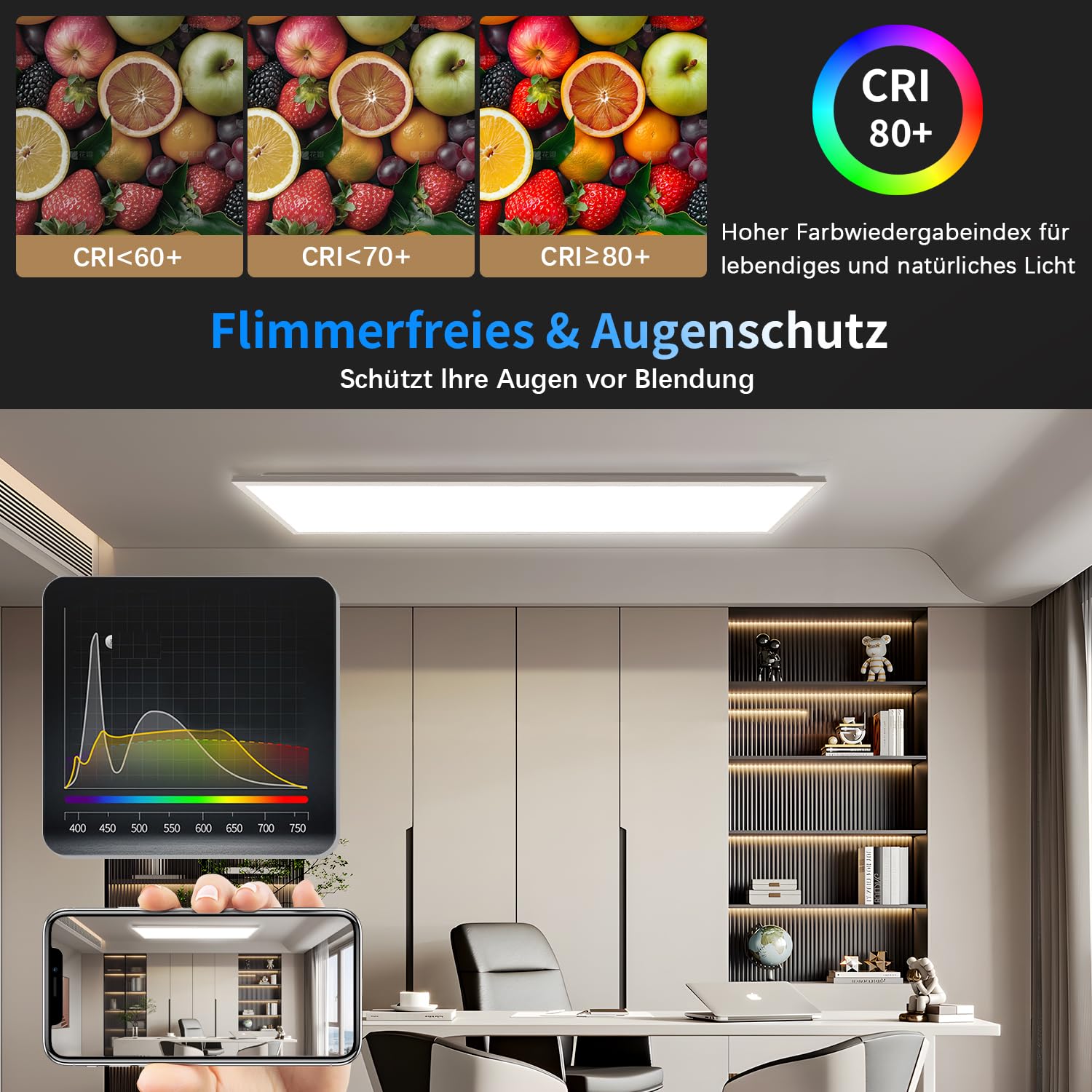 LED Panel Deckenleuchte 120x30cm - 40W 4400lm - Dimmbar, 3000K/4000K/6500K Einstellbar Farbtemperatur, Flimmerfrei - Deckenlampe mit Fernbedienung, Nachtlicht - Ideal für Büro, Wohnzimmer, Werkstatt