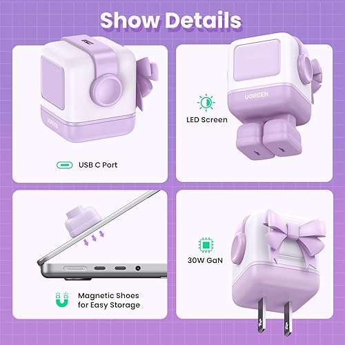 Miniatura 4 de UGREEN Cargador USB C RG de 30 W, Nexode Robot GaN Bloque de cargador rápido, adaptador de corriente de cargador de pared compacto para iPhone 15
