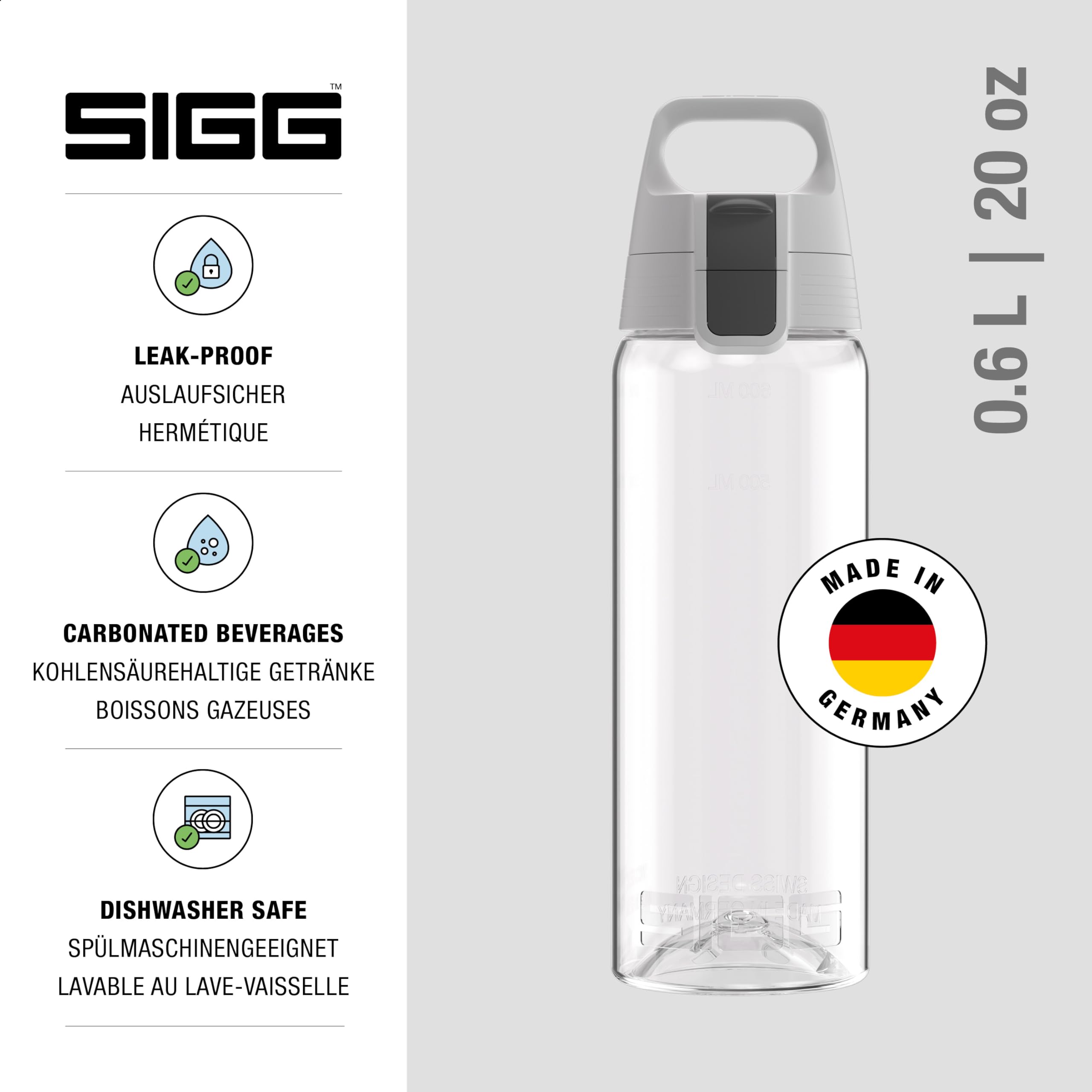 Gourde SIGG Total Clear One En Tritan Transparent - 0.75L, étanche, Sans BPA, Lavable Lave-vaisselle - Idéale Sport, Bureau, école