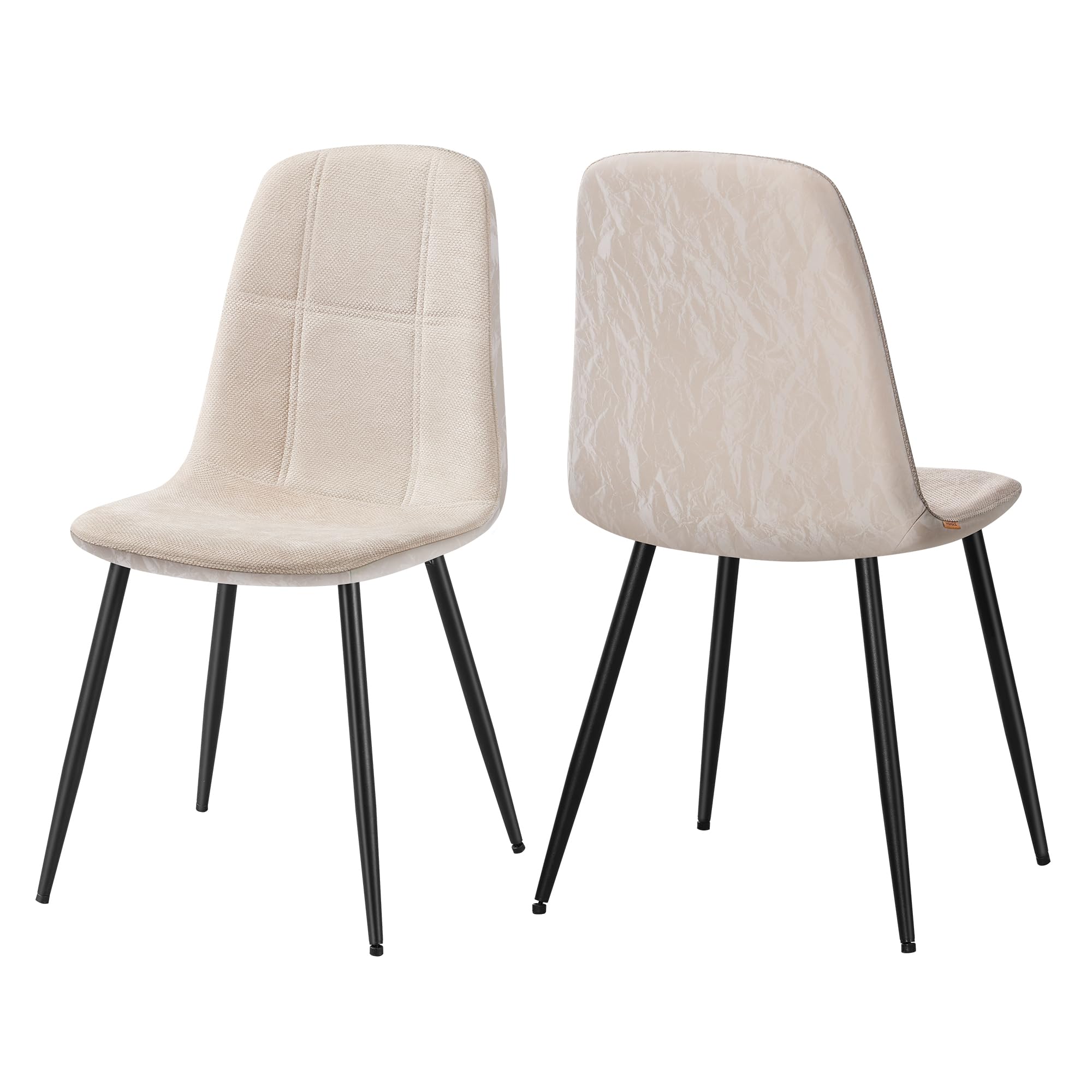 VASAGLE Sedie da Pranzo, Set di 2, Struttura in Metallo, Piedini Regolabili, Facile da pulire, Sedie Imbottite da Cucina, Tessuto Ciniglia, PU con Motivi di Ghiacciai, Bianco Crema KDC187WD01V1