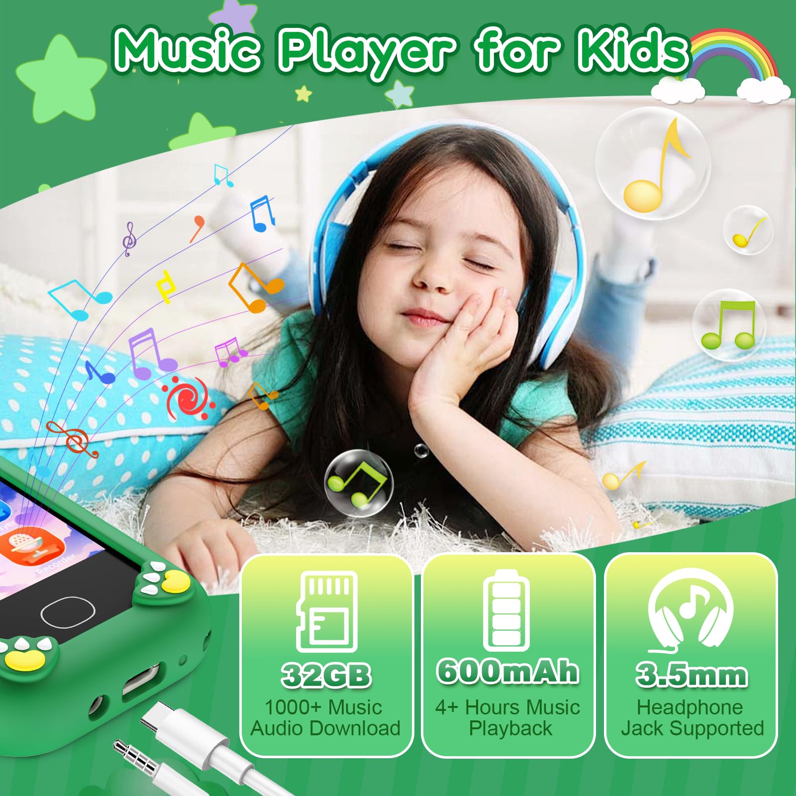 Teléfono inteligente para niños – Teléfonos para niños de 3 a 10 años, pantalla táctil HD de 2.8 pulgadas, cámara dual HD, regalo de cumpleaños de Navidad, juguete de dinosaurio, tarjeta SD de 5