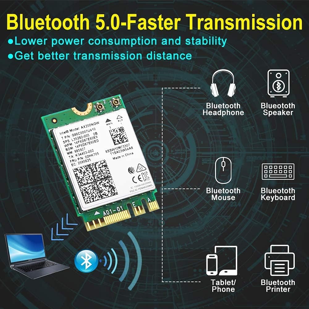 WiFi 6 Laptop Upgrade Card Dual Band AX200NGW 2.4Gbps 802.11ax Wireless AX200 WiFi Card Support Bluetooth 5.0 No vPro : Electronics