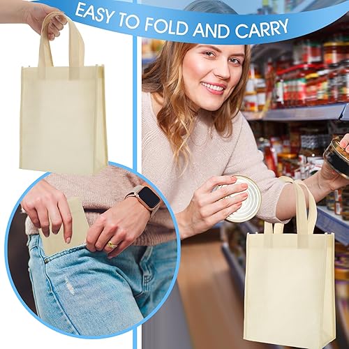 Miniatura 10 de Jexine 100 bolsas no tejidas, bolsas de regalo reutilizables con asas, bolsas de compras, bolsas de comestibles, bolsas de golosinas para fiestas,