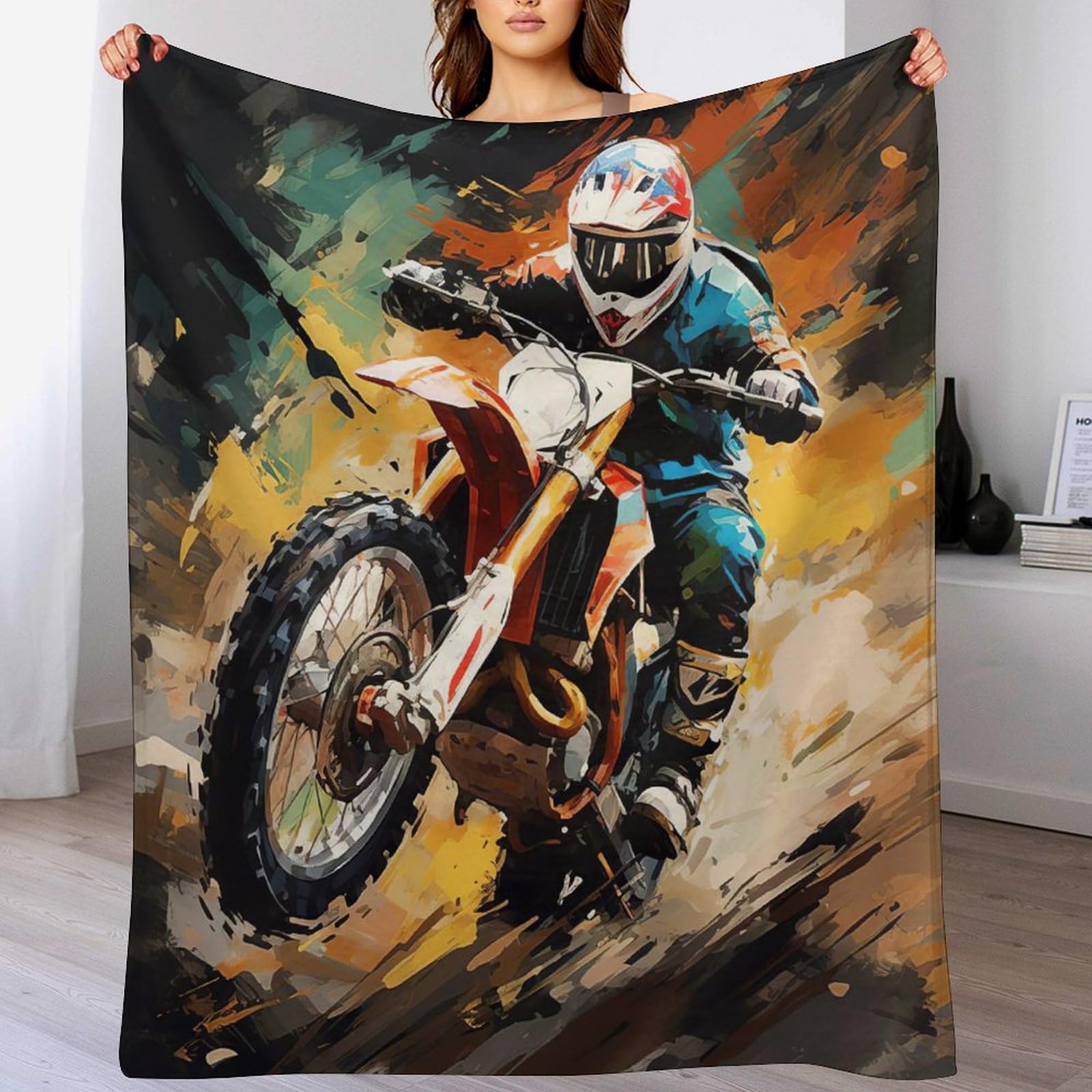 Couverture Motocross en polaire pour camping et canapé | 100x130cm