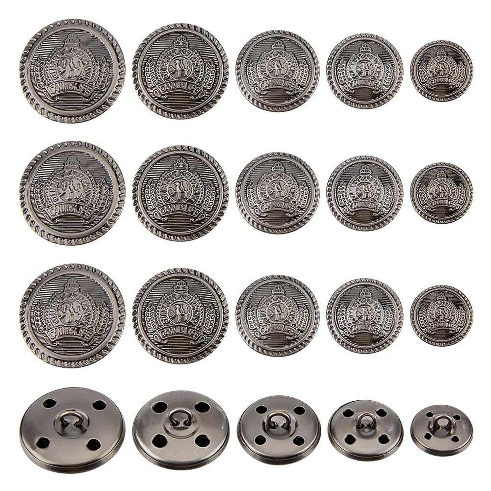 OLYCRAFT 50Pcs Metal Blazer Buttons Vintage Shank Buttons Half Round Shaped 4-Hole Metal Button Set 15mm 18mm 20mm 22mm 24mm for Blazer Suits Coats Uniform and Jacket - Antique Bronze