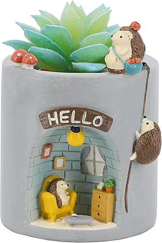 Vista 33 de Segreto - Macetas creativas para plantas suculentas, contenedor de pinceles, decorativas para escritorio, jardín, sala Familia de fuentes Hedgehog