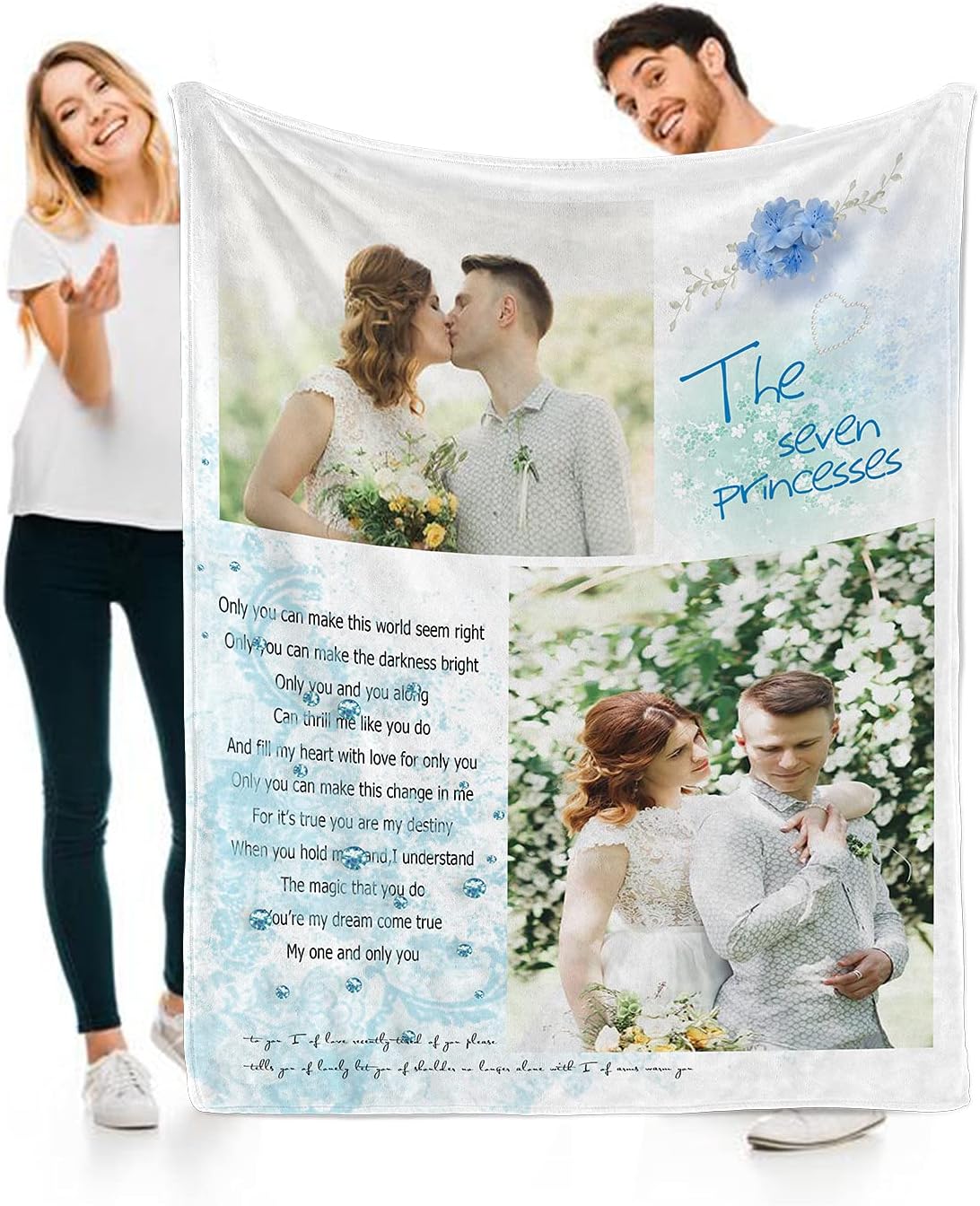 Custom Photo Blanket with Photo Collages, Customized Picture Blanket Soft Flannel Throw for Pets Family Friend Birthday Gifts and Wedding Gifts (2 Photos Collage 50"X60")
