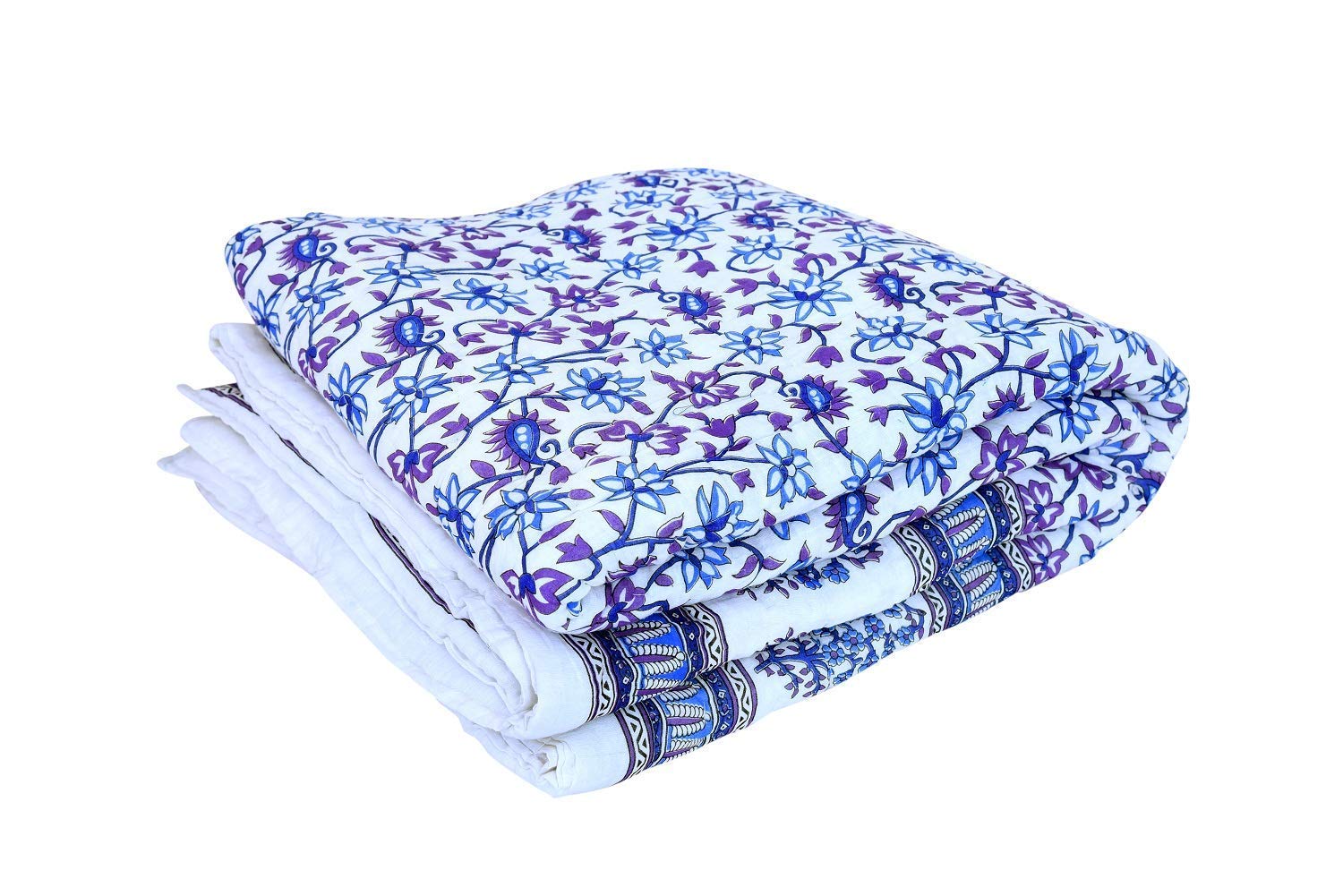 Craft Jaipur Rajasthani Cotton Filled Light Weight Cotton Double Bed Soft Jaipuri AC Quilt Razai Dohar Floral Print Design with Color Print Quilts Blankets for Home (Size 85 x 100 inch) Blue