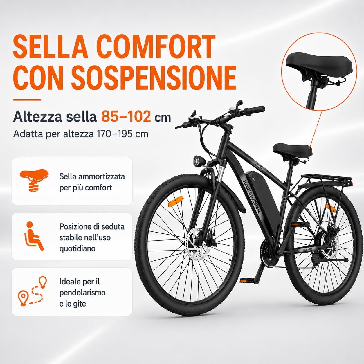 CF29 Mountain Bike Elettrica Uomo 29 Pollici, 250W Bicicletta Elettrica, Batteria 48V 15Ah fino a 100 km, 45 Nm, Cambio 21 Velocità, Freni a Disco, per Pendolarismo, E Montagna