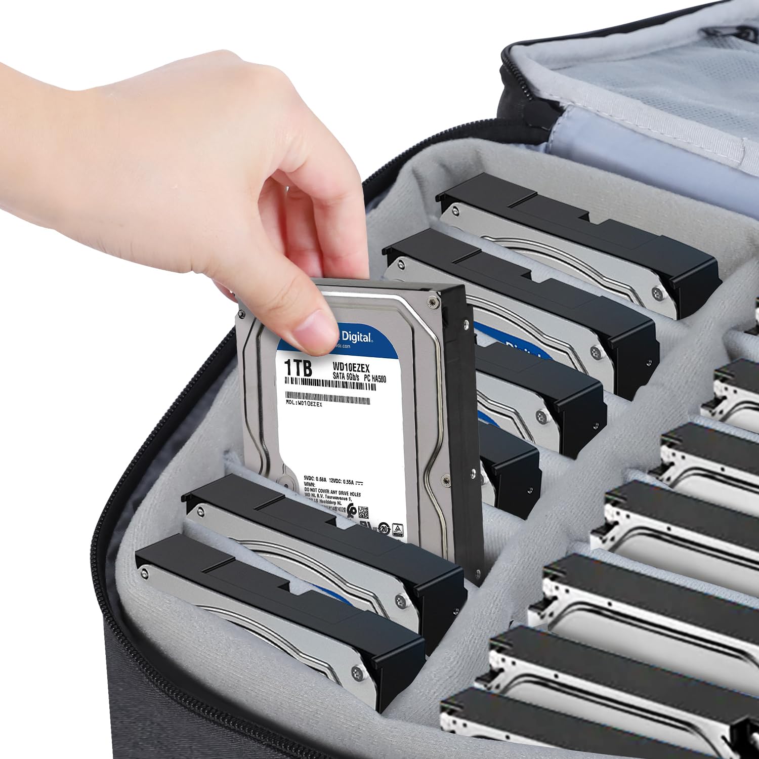 Funda para disco duro, bolsa de almacenamiento protectora de 14 bahías para disco duro de 3.5 pulgadas, caja de almacenamiento de gran capacidad con cerradura, funda de transporte portátil