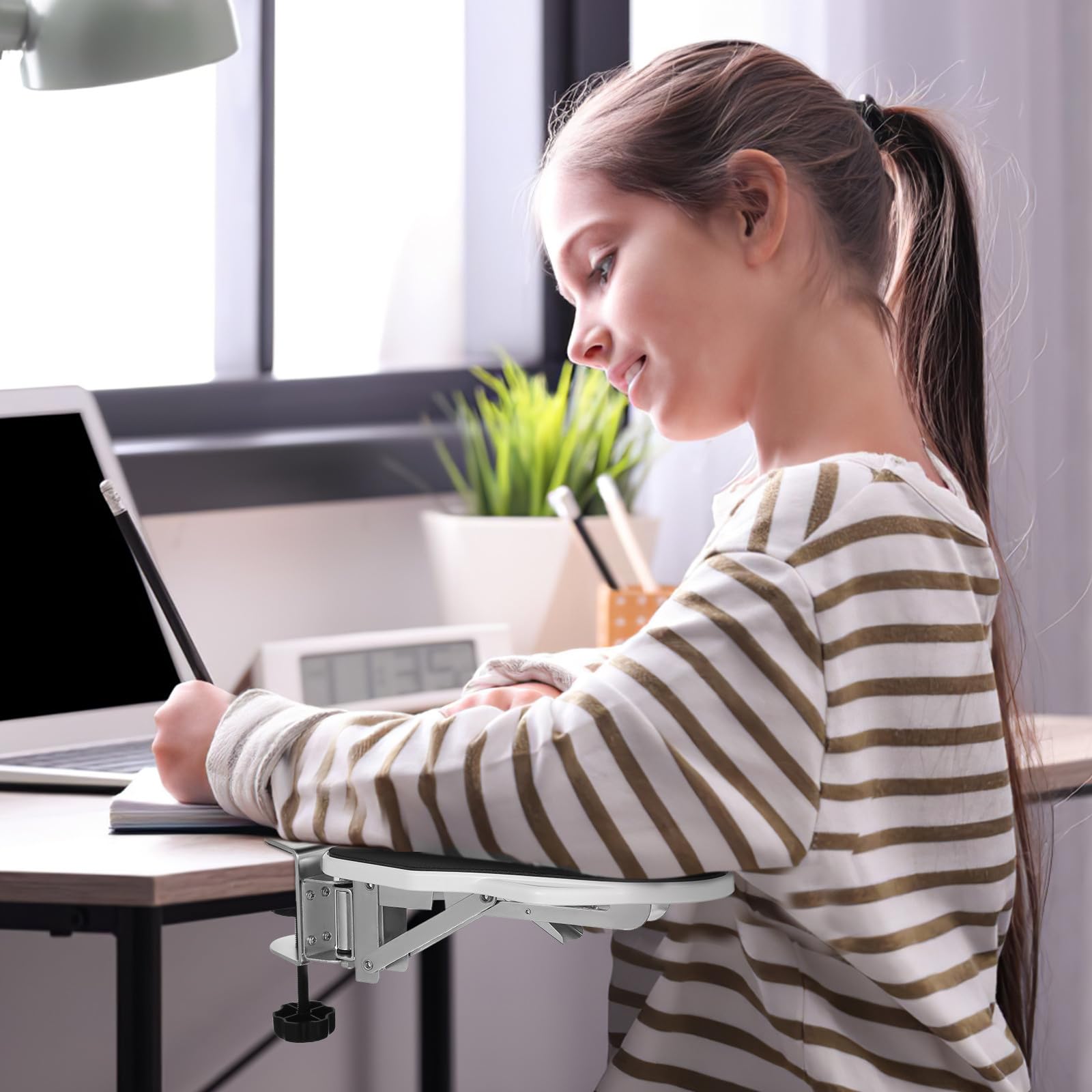 Abaodam Poggiabraccio per Scrivania Pieghevole Morsetto, Supporto Ergonomico in Abs e Ferro, Estensione Comoda per Uso Domestico e Postazioni Gaming