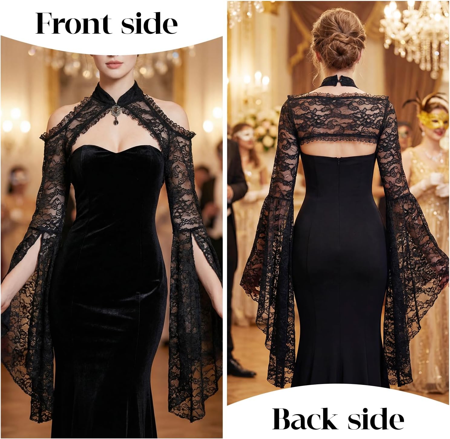 Women's Gothic Lace Bolero Shrug Victorian Long Sleeve Corset Top for Witch Vampire Cosplay Masquerade Carnival Party