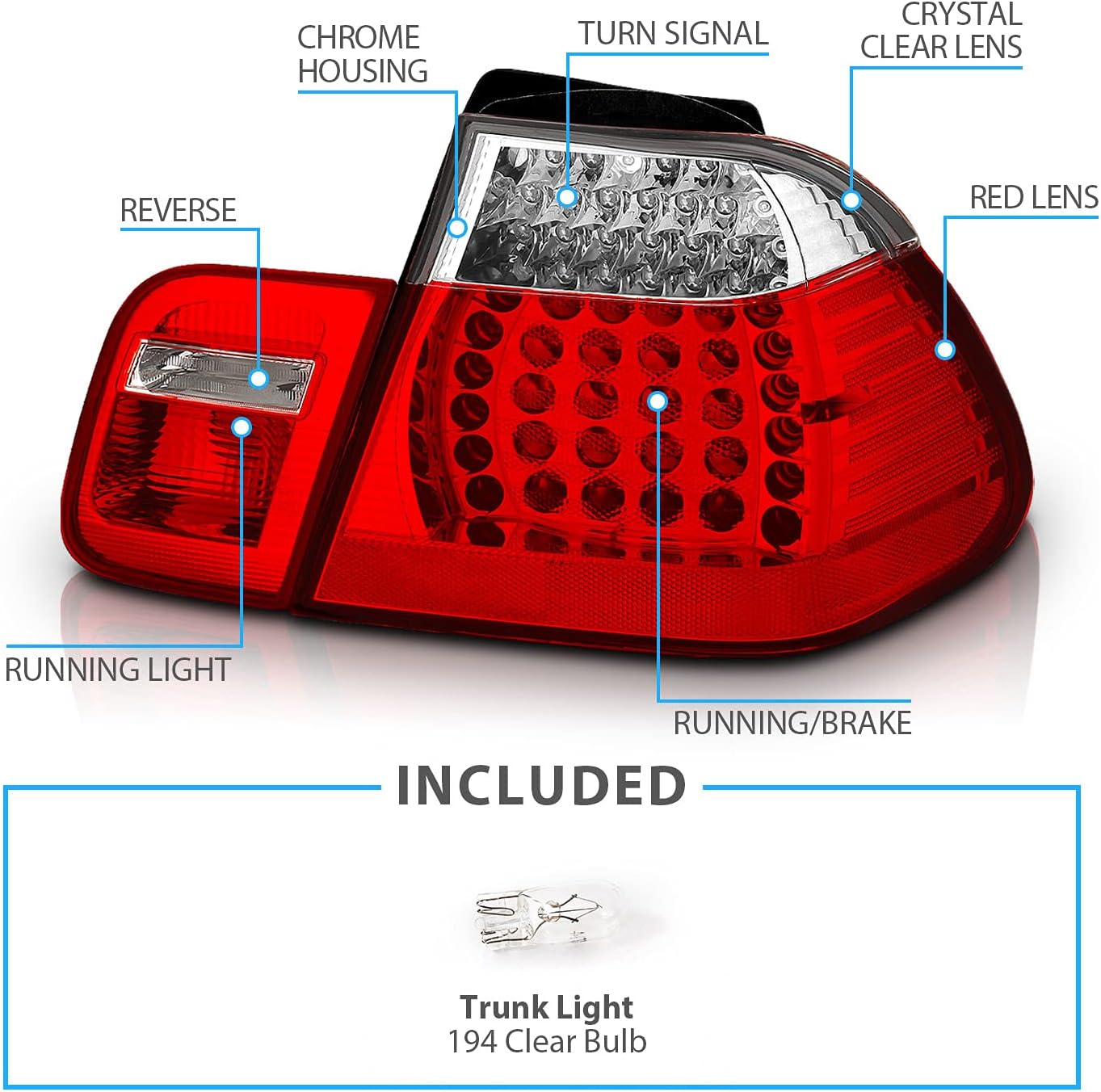 AmeriLite 4 Door L.E.D Taillights Red/Clear 4 Pcs for BMW 3 Series E46 - Passenger and Driver Side