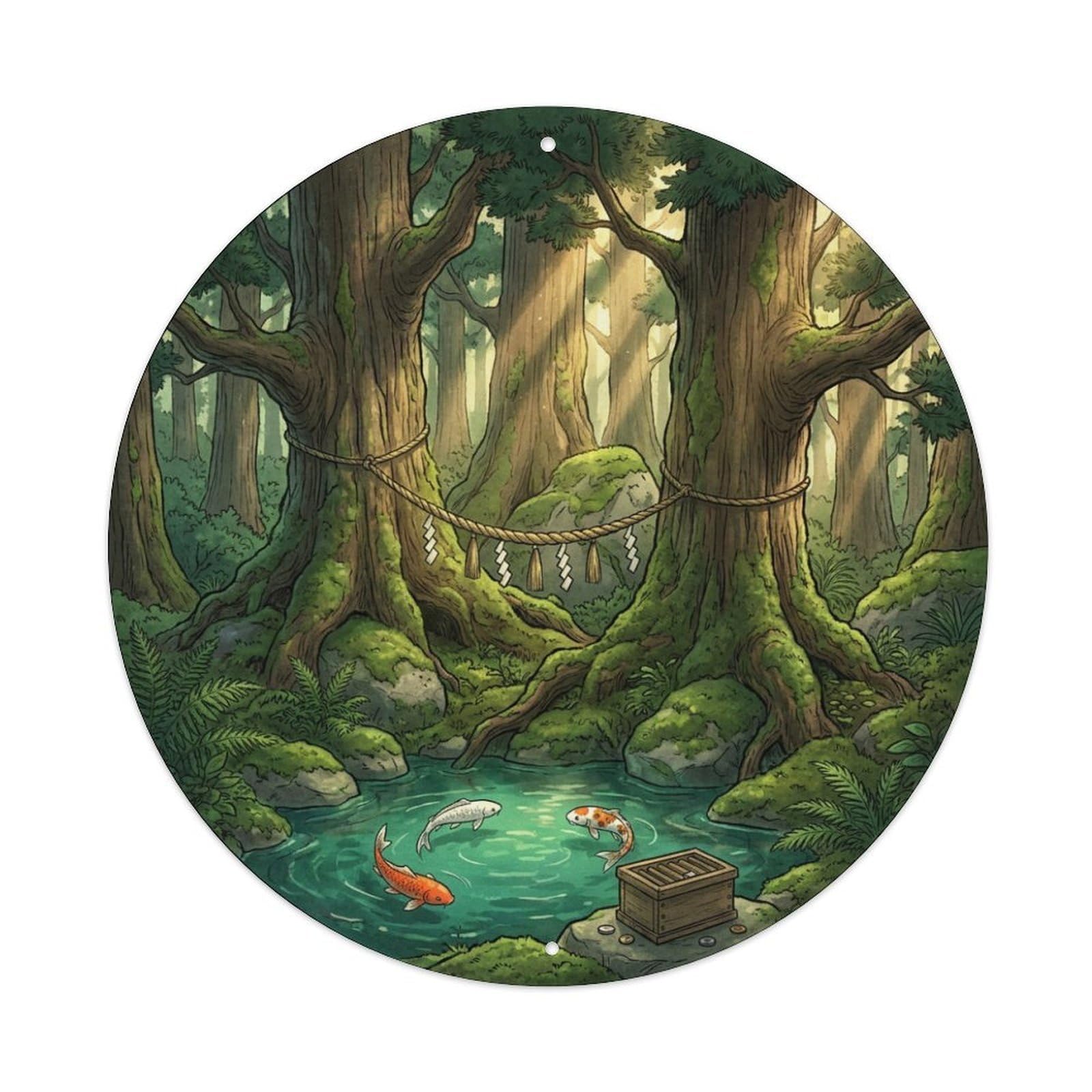 Galvaxio Style Japanese Koi Fish Cedar Grove Sacred Forest Metal Tin Sign