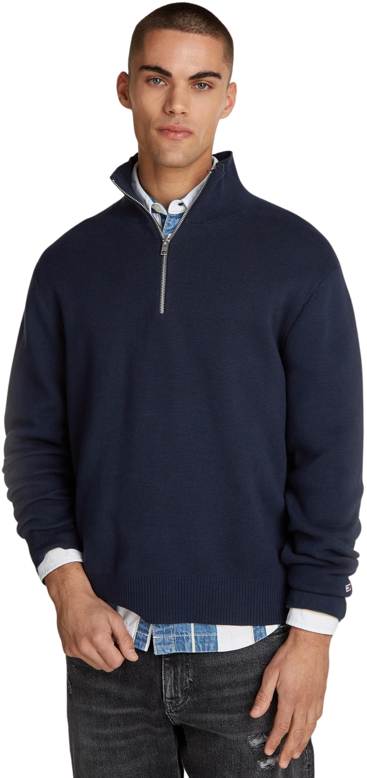 Tommy Jeans Uomo Pullover con Zip Regular Fit Half Zip Collo a Lupetto