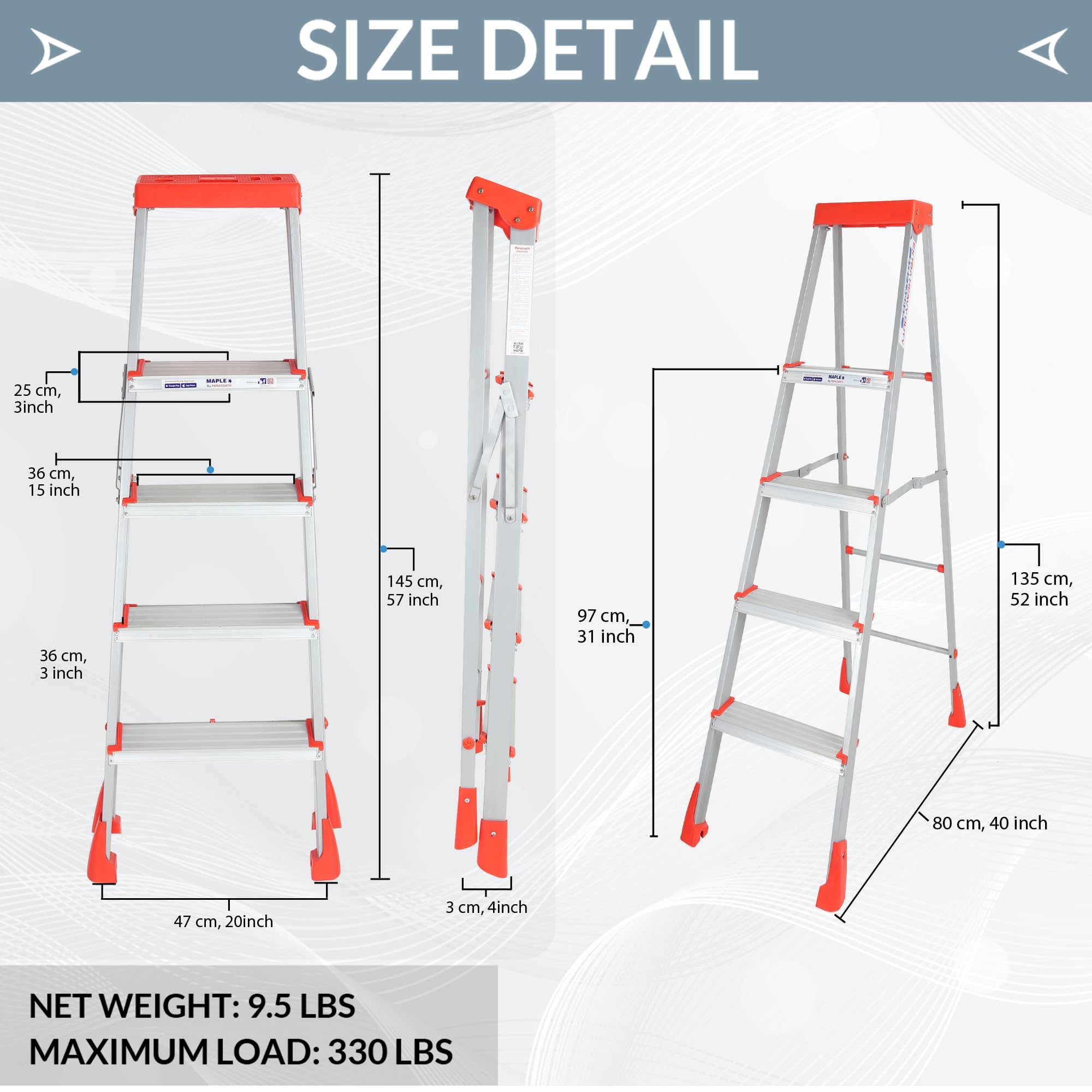 PARASNATH 4-Step EasyDay Ladder Orange Silver | Aluminium Folding Step Ladder with Reliable Steps and Convenient Tool Tray | Durable and Safe | 6-Year Manufacturer Warranty | Made in India 1