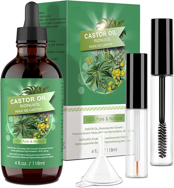 Aceite de Ricino Puro Prensado en Frío para Crecimiento del Cabello, Pestañas y Cejas