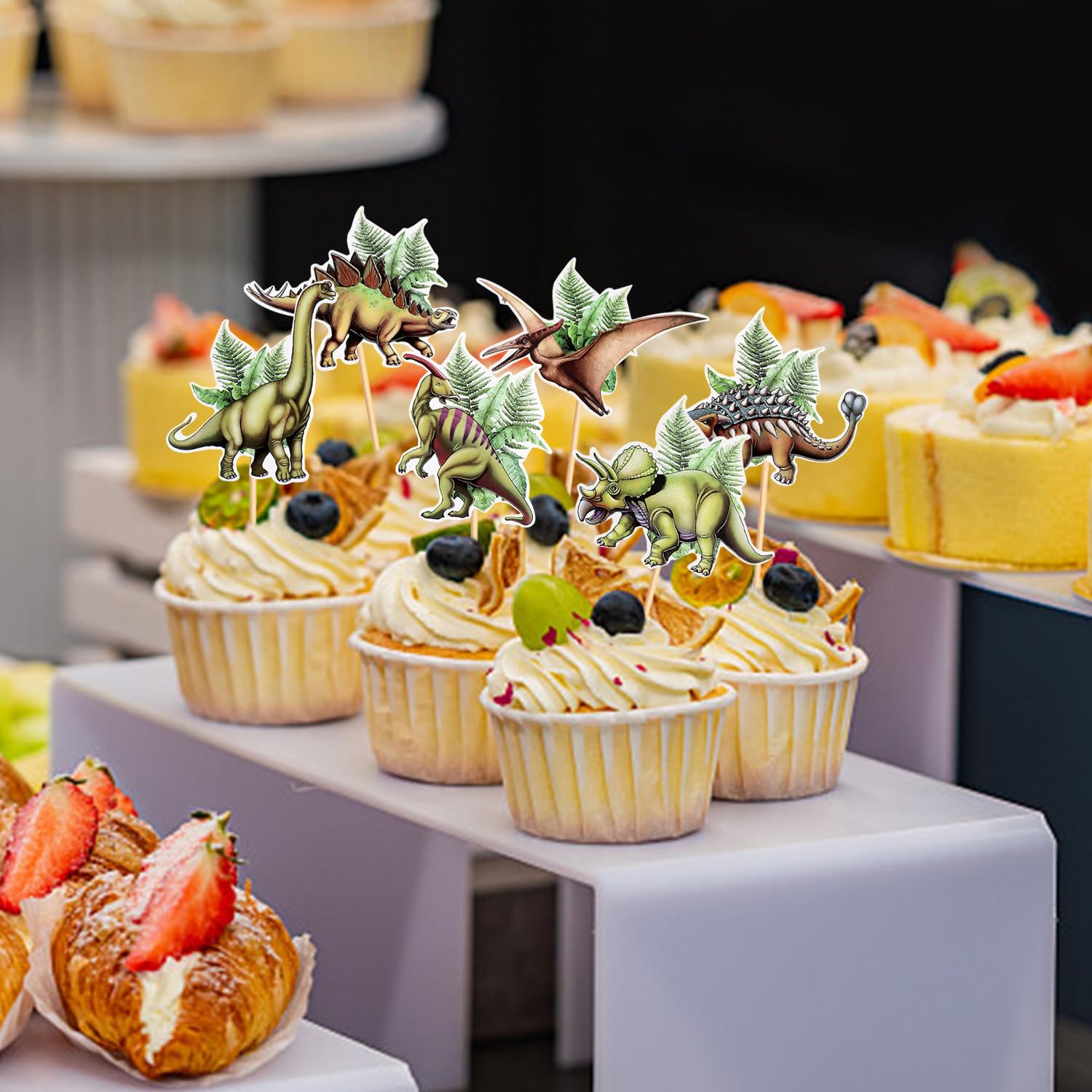 MXGHWG 32 Pieces Of Dinosaur Placards, Forest Dinosaur Cake Decoration, Dessert Top Plug-In - Image 3