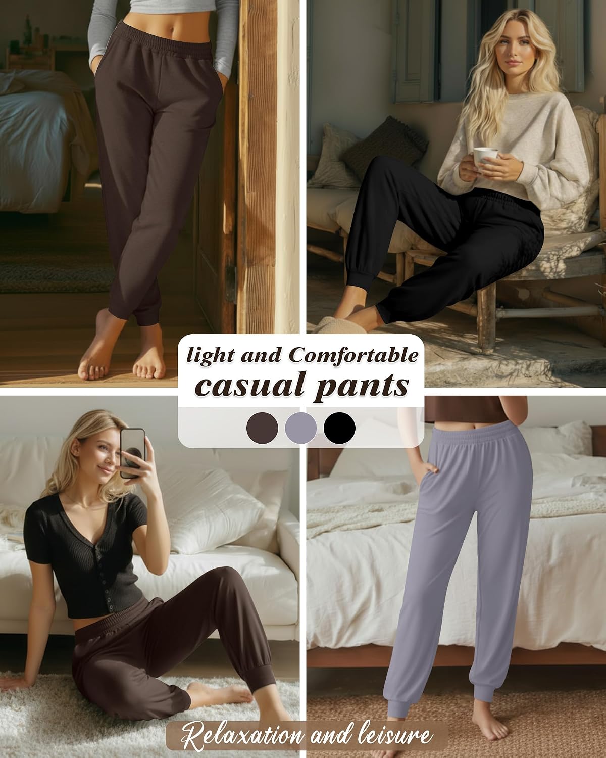 3 Pack Women's Lounge Joggers Loose Yoga Pants with Pockets High Waisted Sweatpants Comfy Casual Pajama Pants