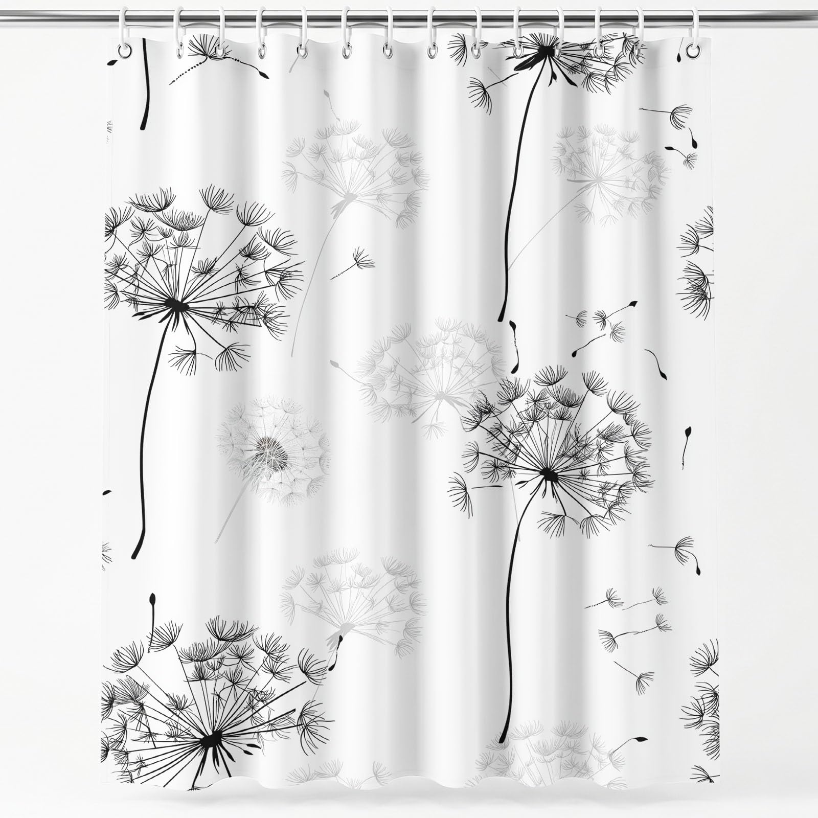 Generisch Nordycka zasłona prysznicowa z motywem botanicznym, 240 x 200 cm, elegancka zasłona z kwiatów, do łazienki, wanny, odporna na pleśń, wodoodporna, z mikrofibry, na przelotkach, biała