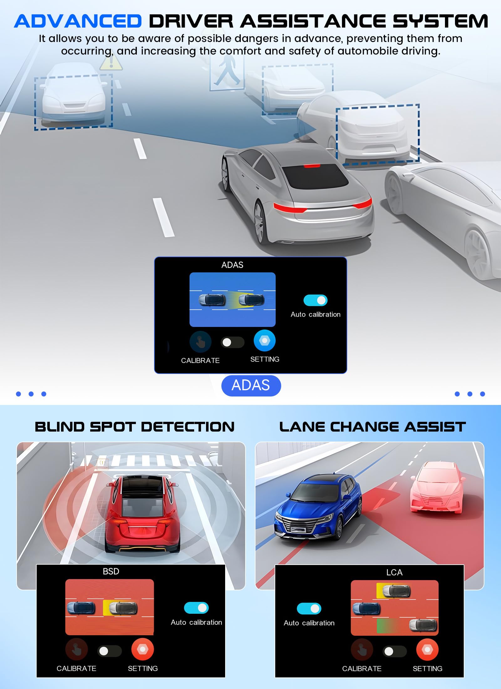 CAMECHO 9.66'' 4K Pantalla Táctil Dashcam Retrovisor Coche, Dash Doble CAM Frente y Trasero, Cámara Retrovisor para Coche con visión Nocturna,grabación en Bucle, Sensor G, GPS, ADAS, BSD