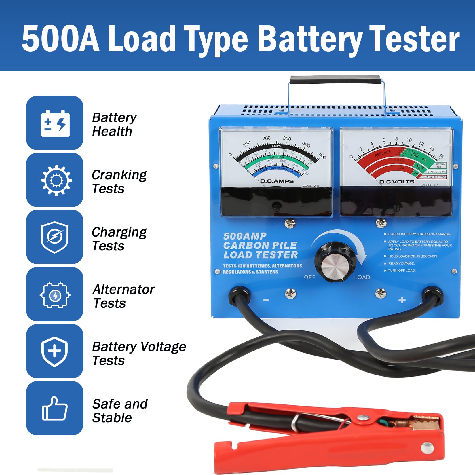 500 Amp Carbon Pile Load Tester Test 12 Volt Battery, Alternator, Regulator