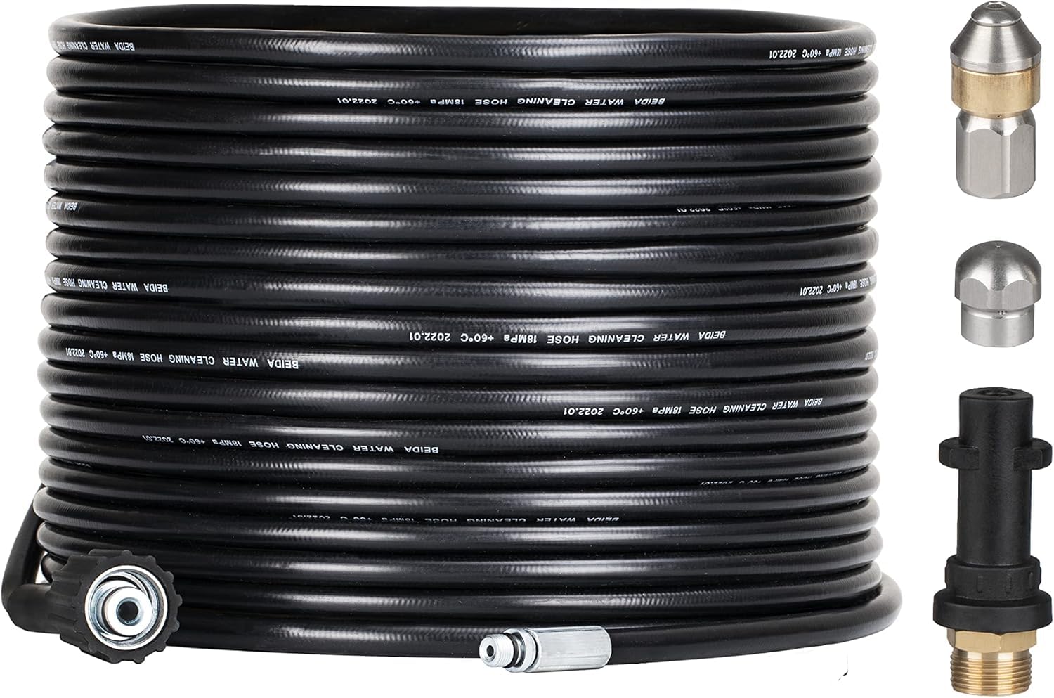 15M Kit de Manguera para Limpiar Tuberías Compatible con Limpiadores de alta Presión Kärcher K2 K3 K4 K5 K6 K7, 180Bar Manguera Desatascadora con Boquillas de Latón, Rígidas y Giratorias, Negra