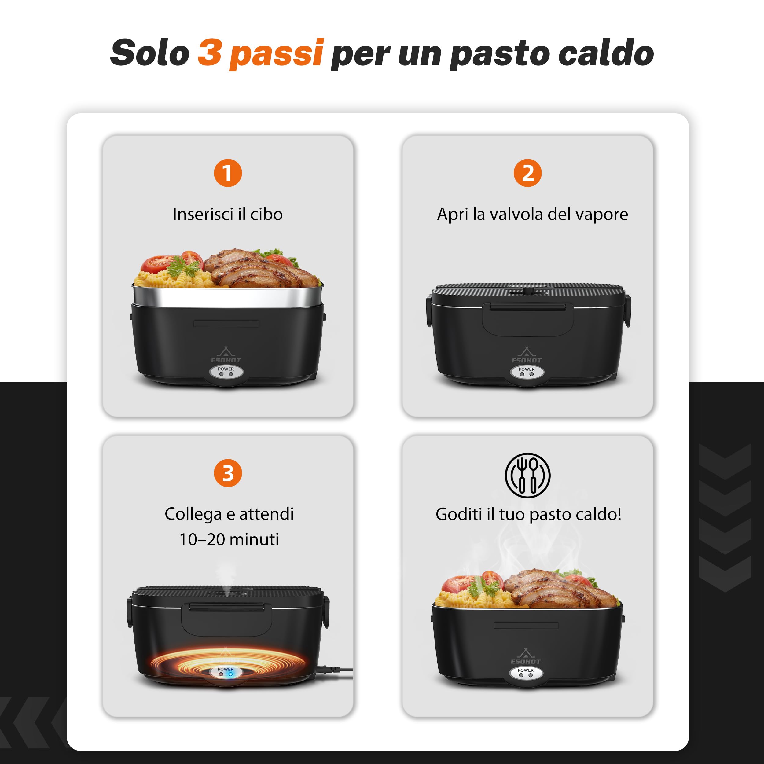Scaldavivande Elettrico Portatile,120W Scalda Vivande Portatile Elettrico Riscaldamento Ultrarapido 12V/24V/230V Porta Pranzo Riscaldabile per Viaggi, Lavoro, Auto, Camion (1,5L x 2)