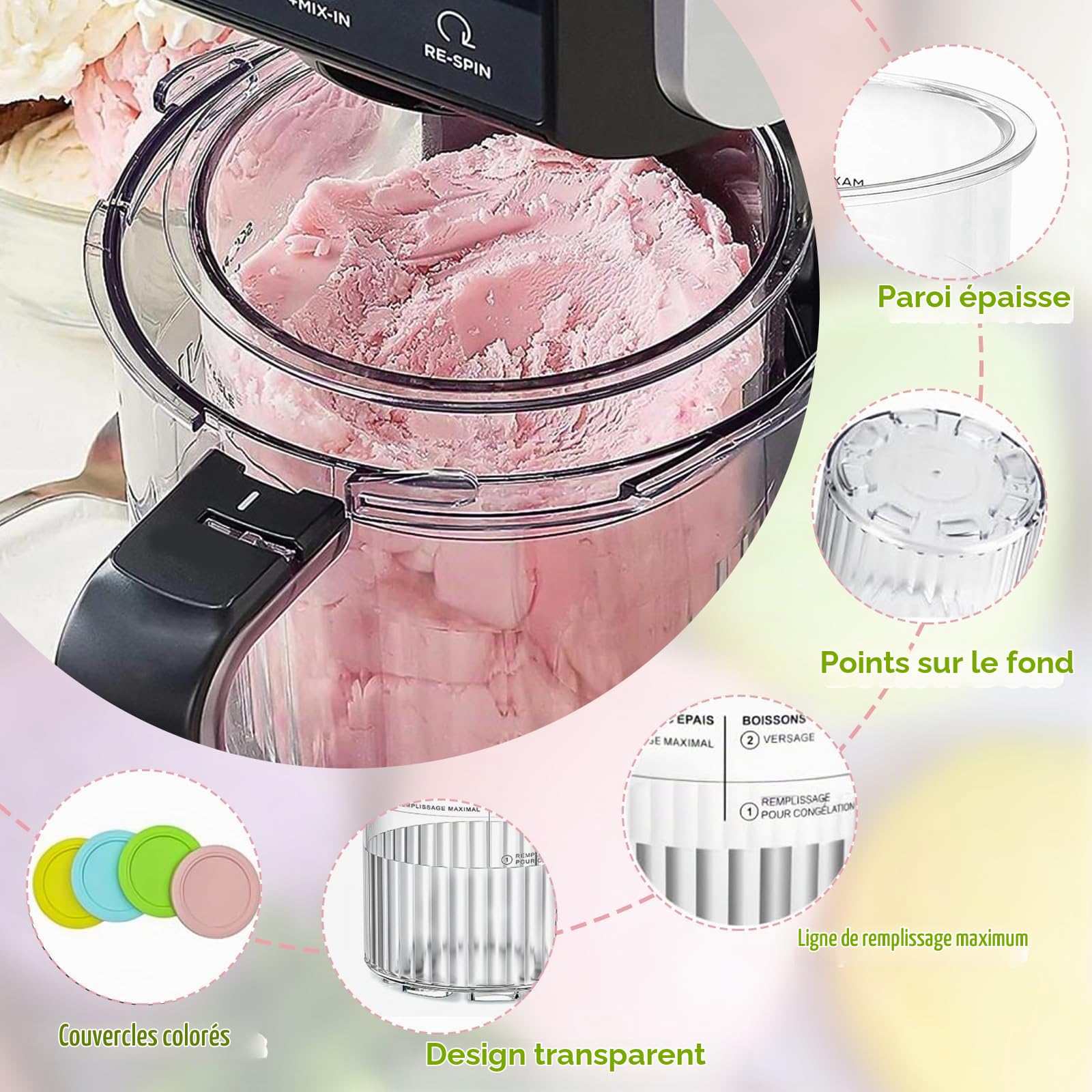 4PCS Pot pour Ninja Creamy Deluxe,680 ML Récipient pour ninja Creami pour NC500 NC501,Bacs À Crème Glacée avec Couvercle Et Cuillère,Accessoires per macchine del gelato