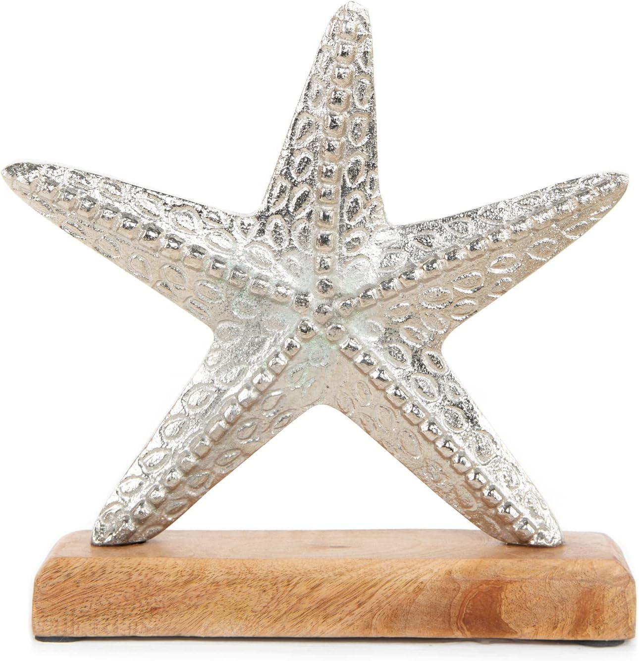 Logbuch-Verlag Estrella de mar Decorativa en Color Plata con Soporte de Madera - decoración Marina