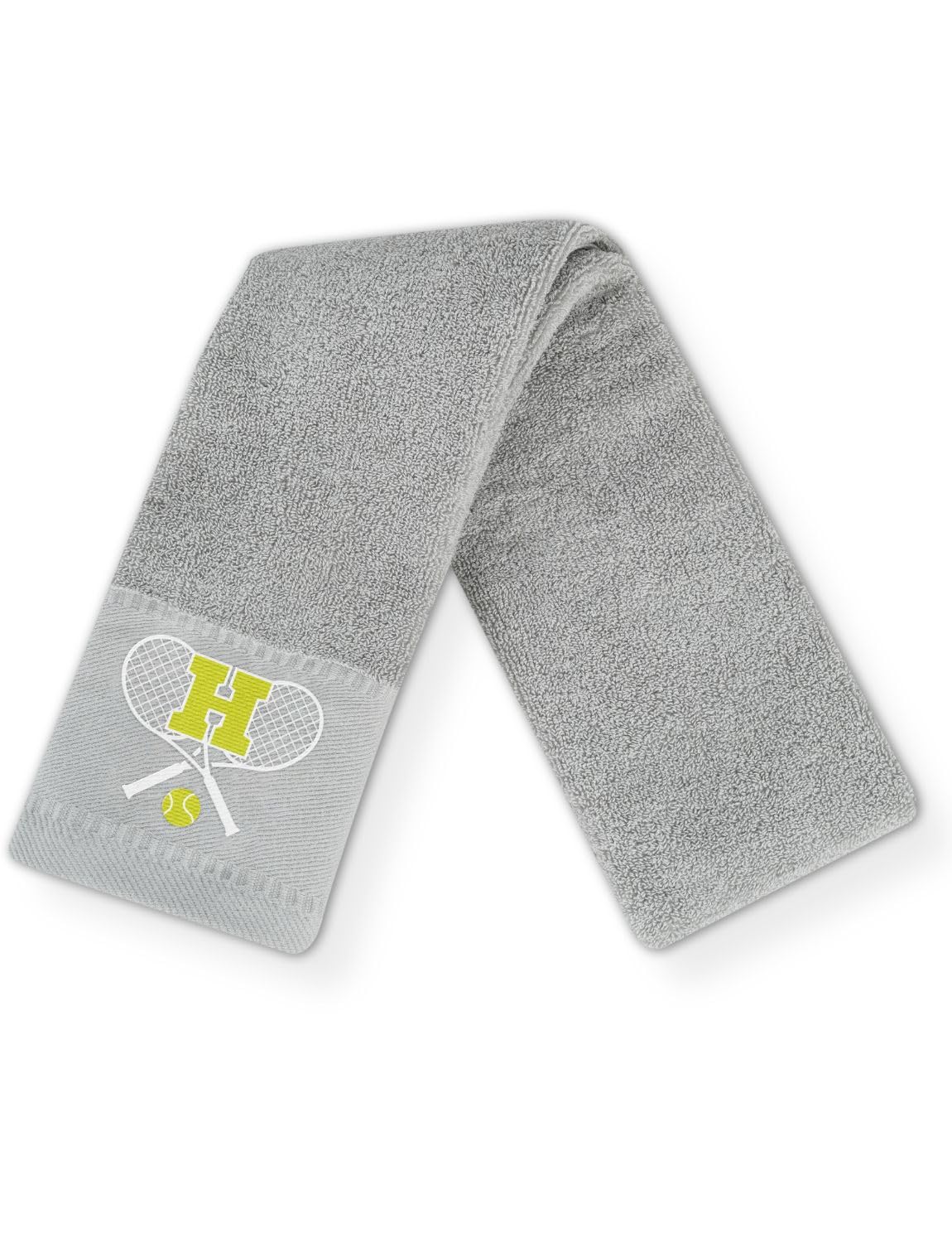 CybGene Tennis Towel with Monogrammed Embroidery, Initial Tennis Gifts, Personalized Tennis Court Accessory for Men, Women on Birthday, Retirement, Soft and Absorbent, Grey-H — image 1
