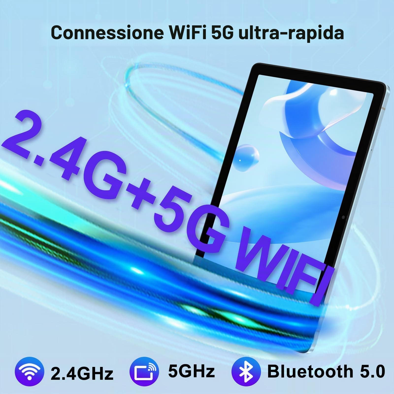 ZIOVO Tablet 10 Pollici Android 13 Tablets,14GB RAM + 128GB ROM(1TB TF),Octa-Core 2.0 GHz,5G WiFi/8000 mAh/8+5MP/BT 5.0/Widgets/Copertura in Metallo,2 in 1 Tablet con Tastiera e Mouse- Blu