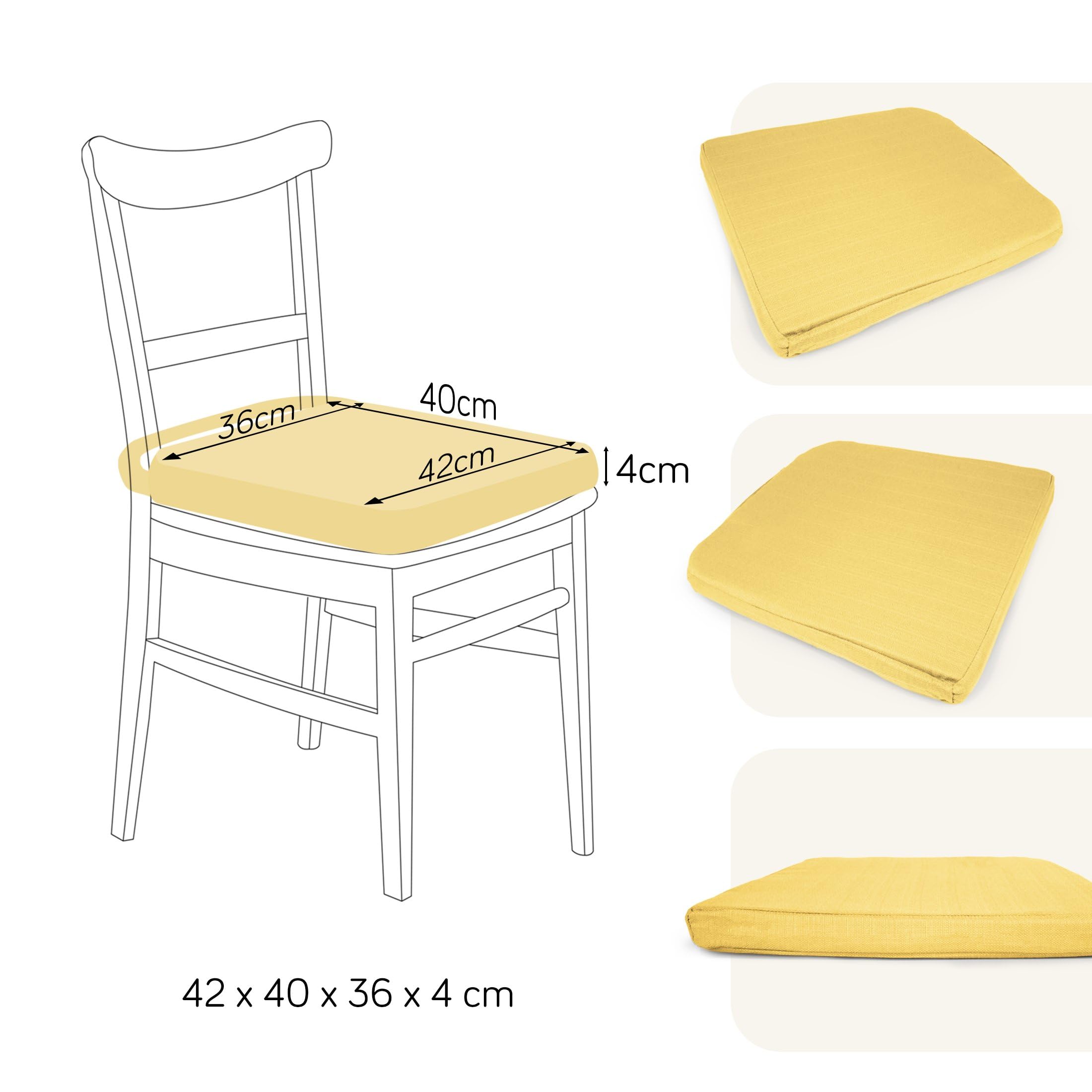 Pack 4 Cojines para Silla 42X40x36x4cm - Cojín Decorativo de Lino con Textura de Bambú para Silla, Sofá o Comedor - Juego de Cojines de Asiento Estilo Rústico y Transpirable con Cintas de Sujeción