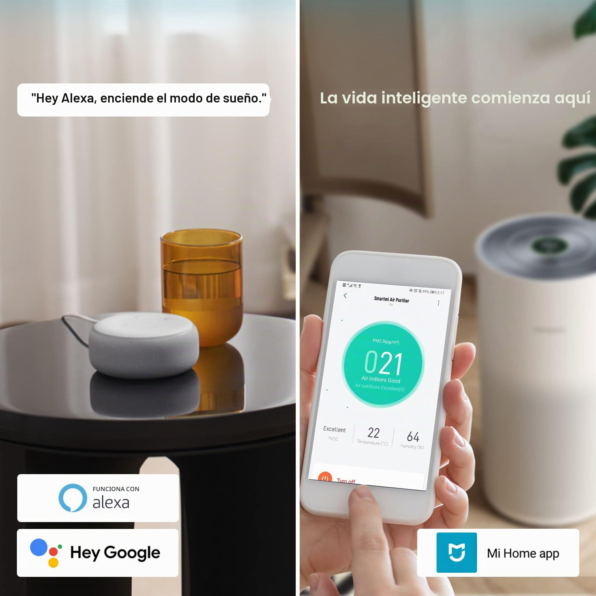 smartmi Purificadores de aire HEPA para el hogar, habitación grande, funciona con el filtro HEPA verdadero Alexa, H13, elimina el olor, humo de mascotas, polen TVOC PM2.5, limpiador de aire silencioso