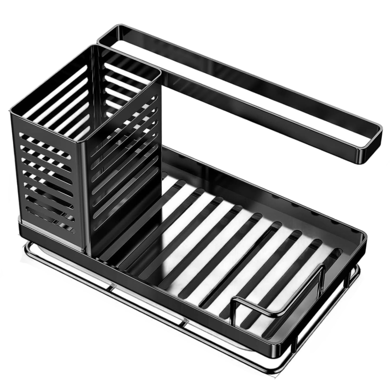 Ginwrek Kitchen Sink Caddy Sink Caddy with Drip Tray Heavy Duty Multifunctional Ventilated Stainless Steel Kitchen Organizer for Storing Cleaning Tools